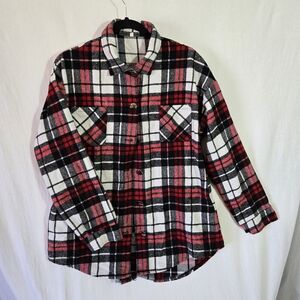 Plaid Button-Up Shirt - Red, Black, and White